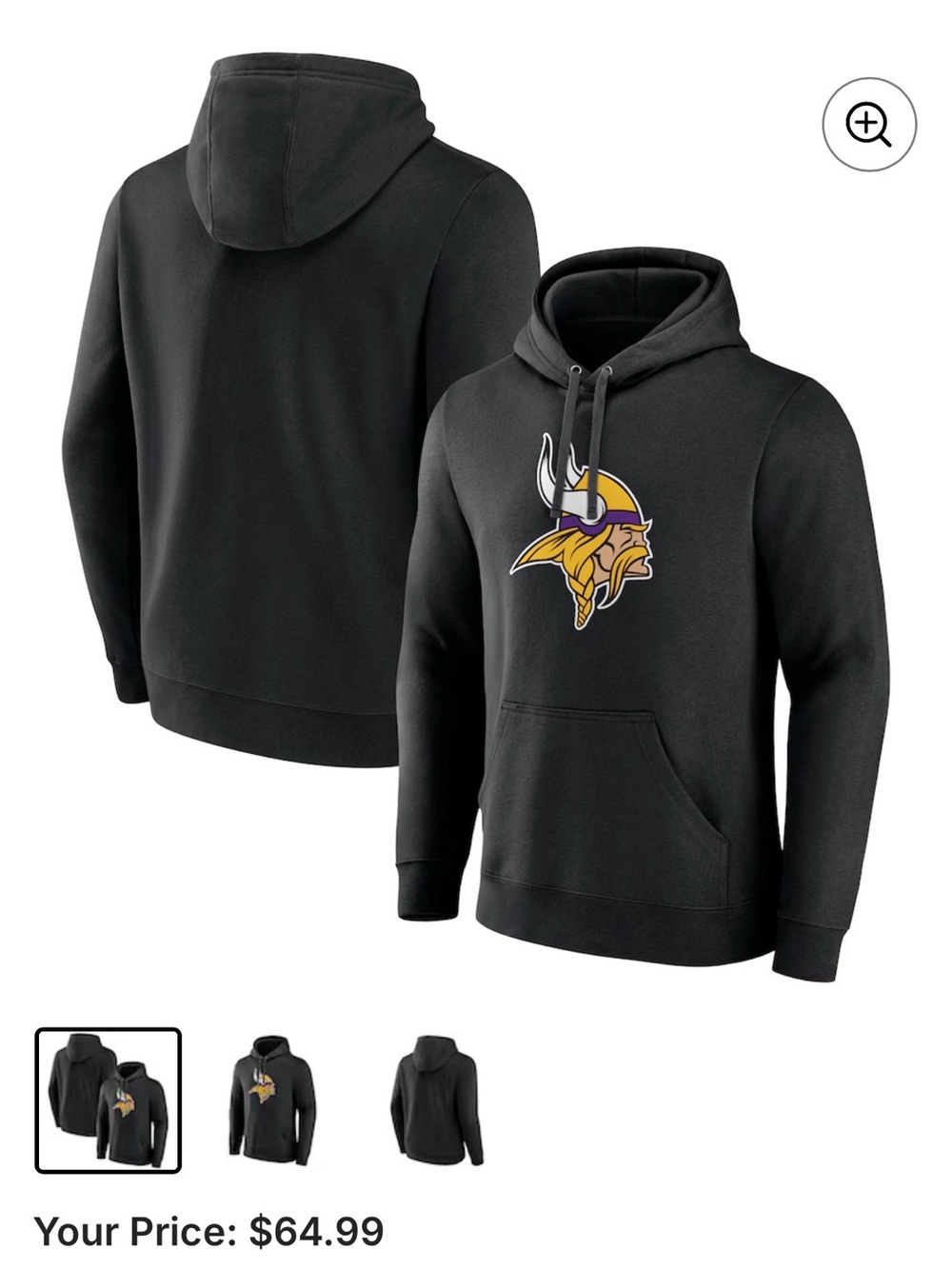NFL Black Pullover Hoodie with Vikings Logo